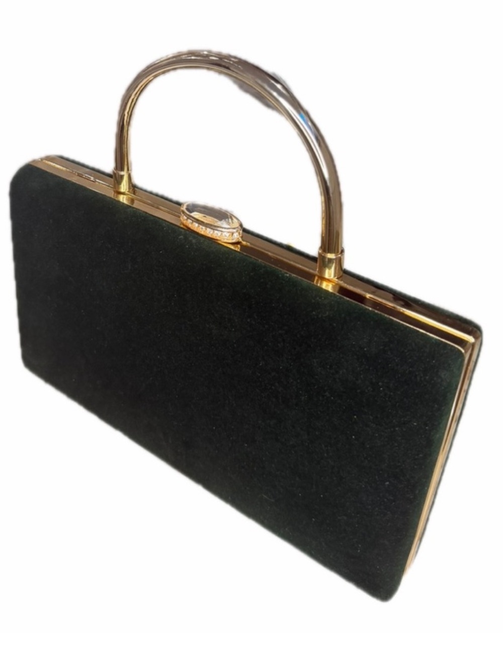 House of Harlow 1960 Emerald Green Velvet Box Clutch with Gold Handle - Picture 5 of 12